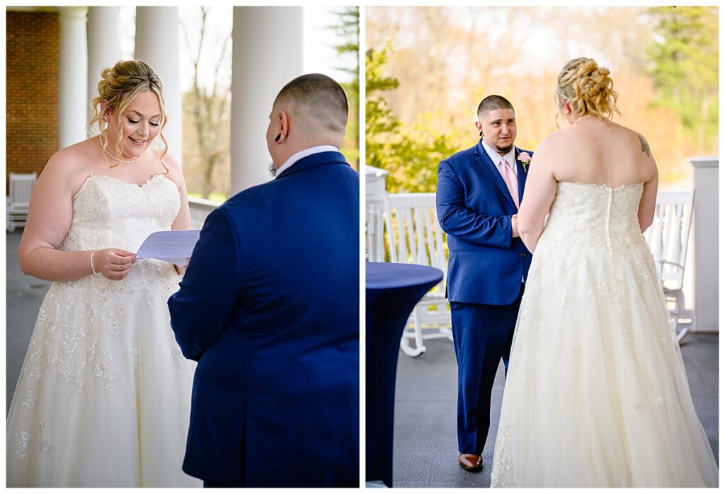 couple reading private vows at Charter Oak Country Club