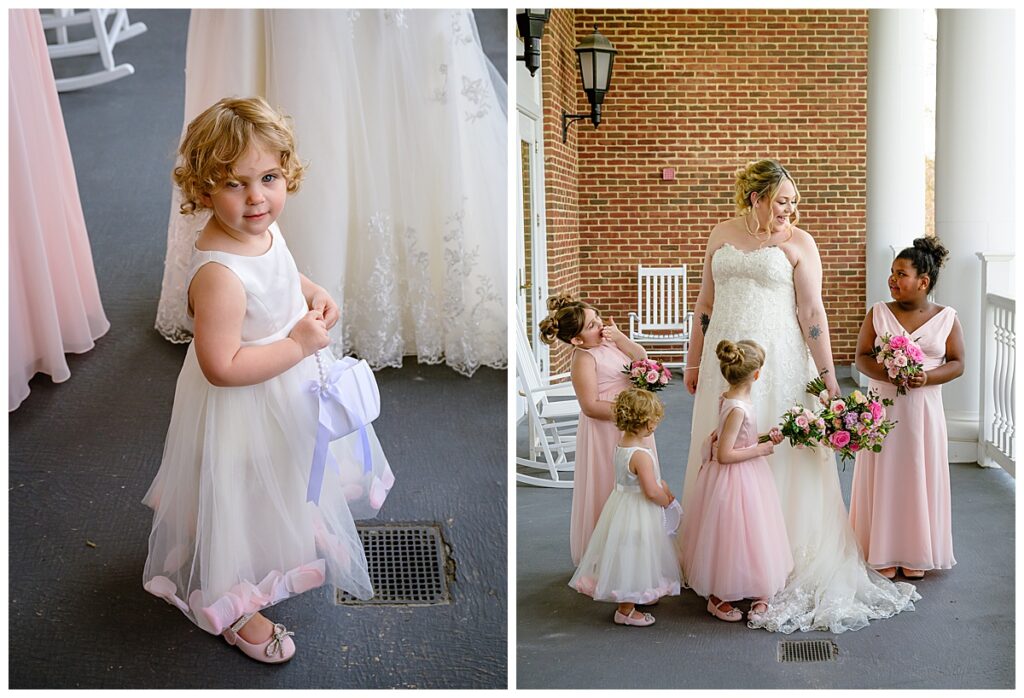 bride with flower girls