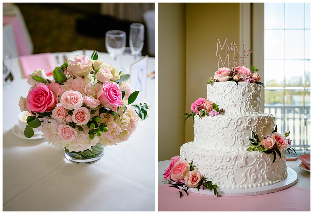 wedding centerpiece and cake