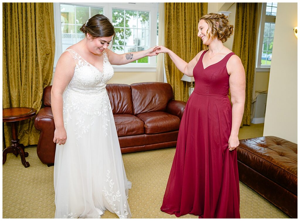 Bride and bridesmaid getting ready at Hotel Northampton