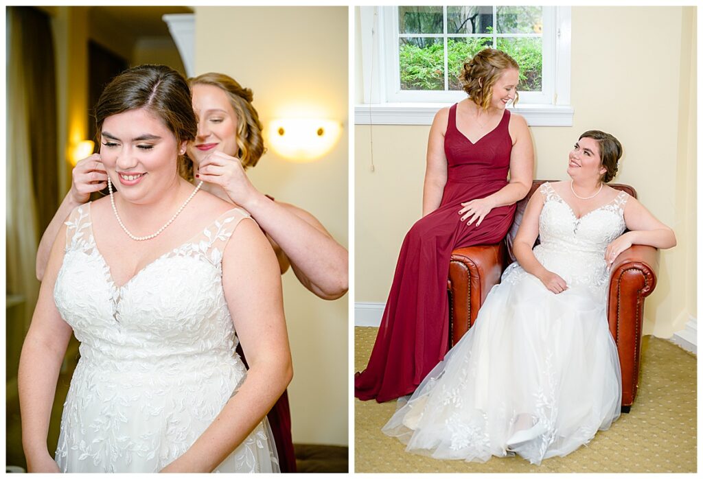 Bride and bridesmaid getting ready at Hotel Northampton