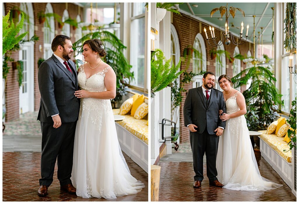 Bride and Groom photos at Hotel Northampton atrium