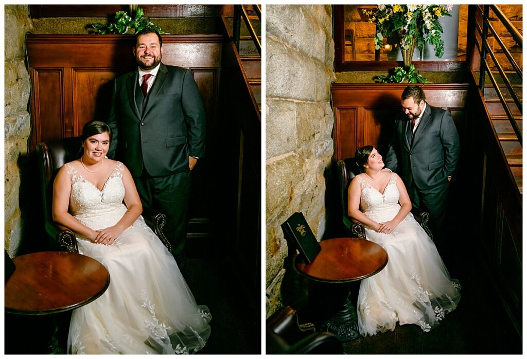 bride and groom photos at Tunnel Bar at Union Station