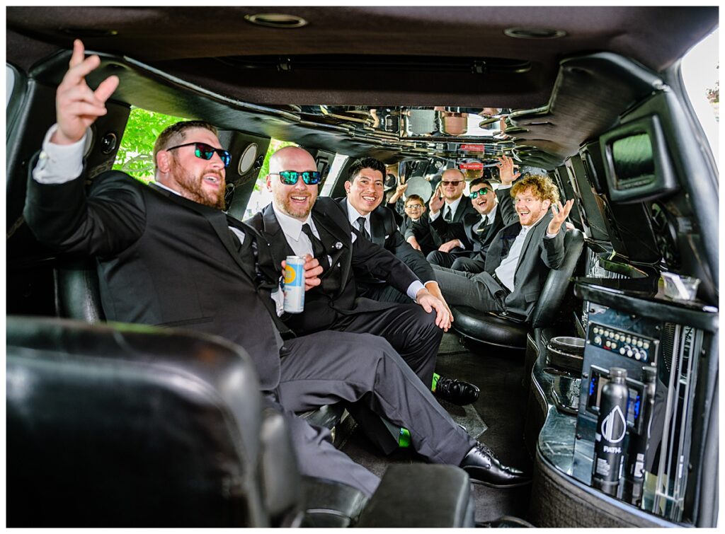 groomsmen in limo