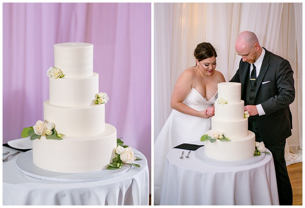 cake cutting at a Waverly Oaks Country Club wedding