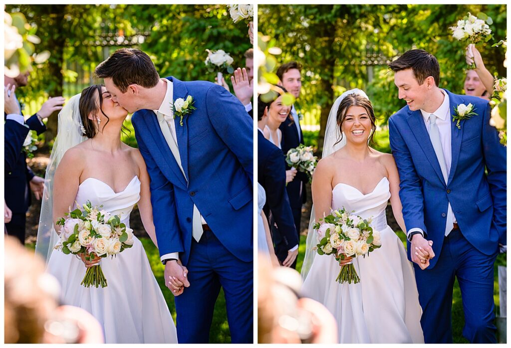 bride and groom with bridal party cheering at Atkinson country club