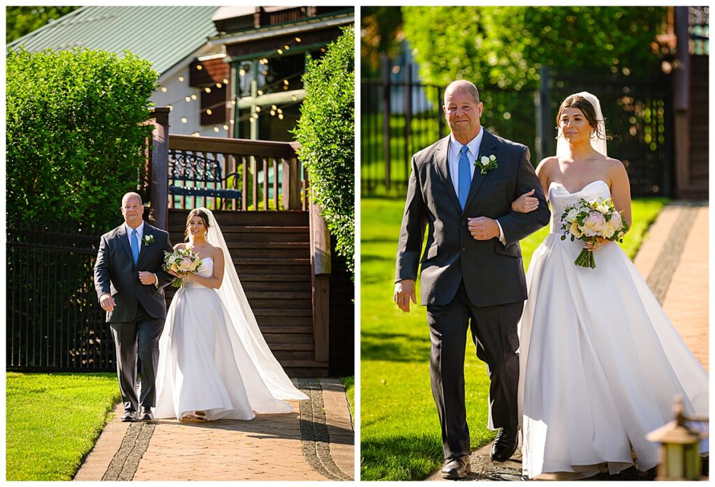 bride and dad walking down isle Atkinson country club ceremony