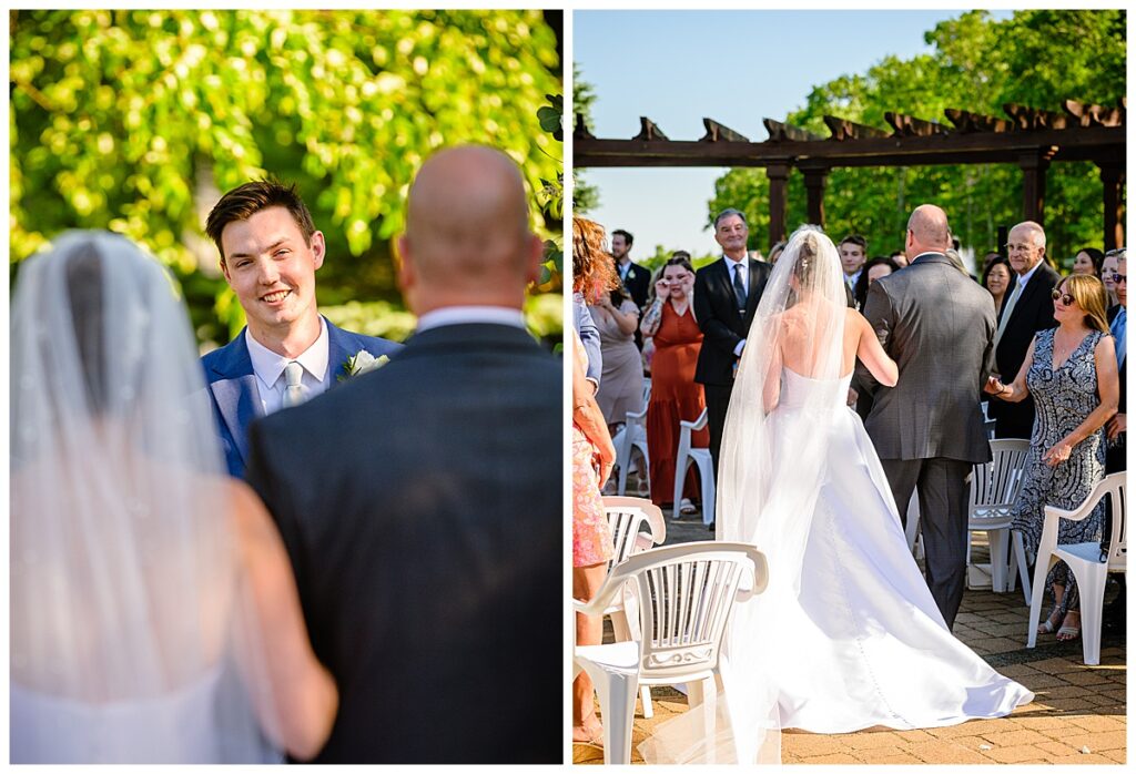 bride and dad walking down aisle Atkinson country club ceremony