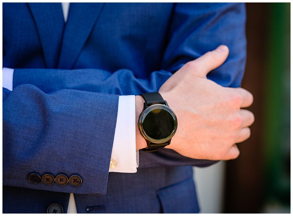 close up of grooms watch