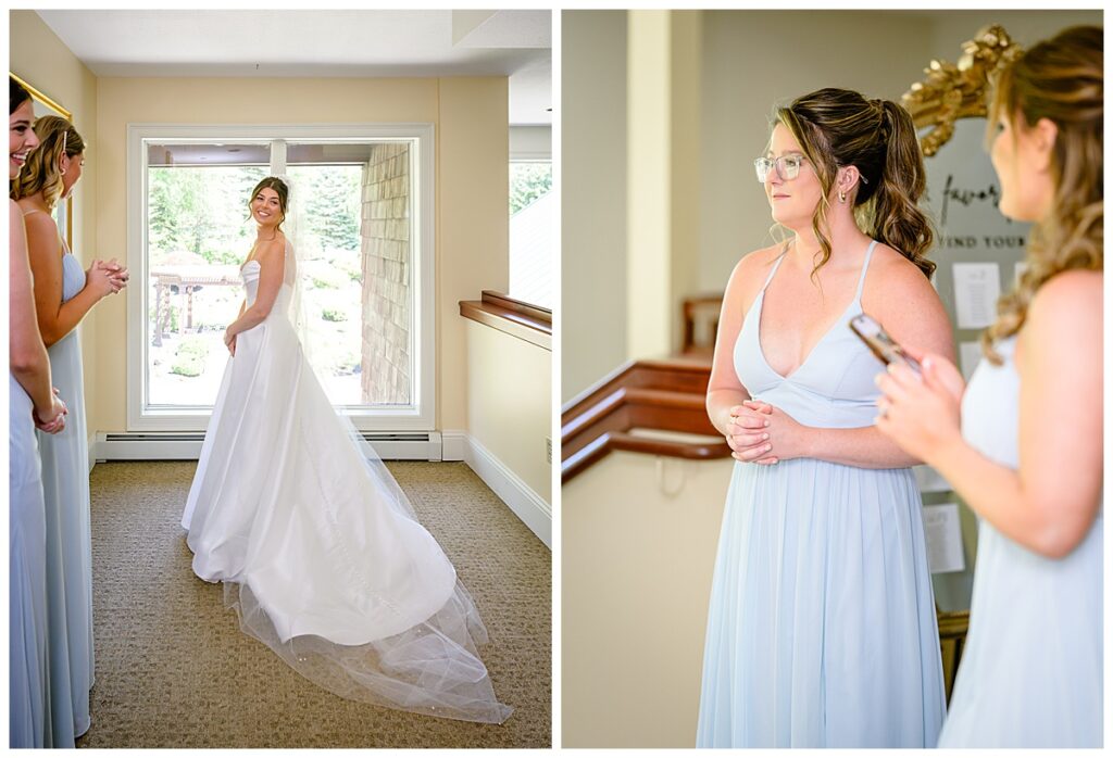 bridesmaids seeing bride at Atkinson country club