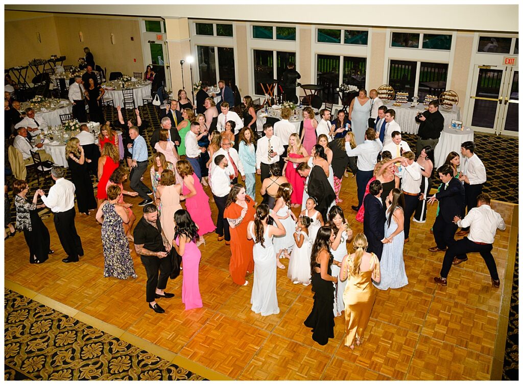 full dance floor at reception at Atkinson country club