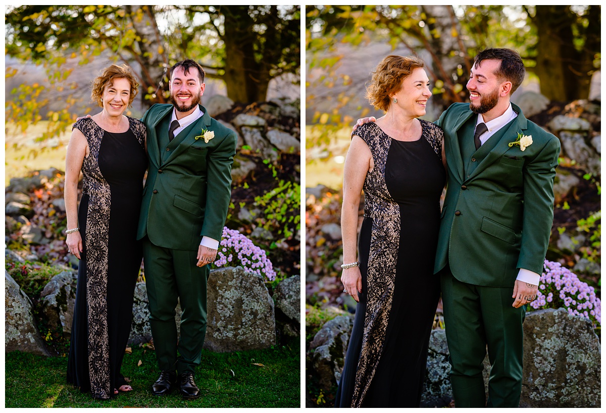 groom and mom Family portraits at Dell-Lea Wedding & Events