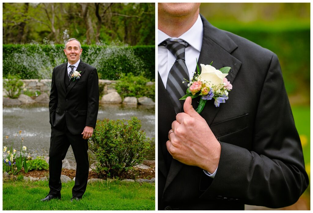 groom in suit by Men's Warehouse for cape cod elopement