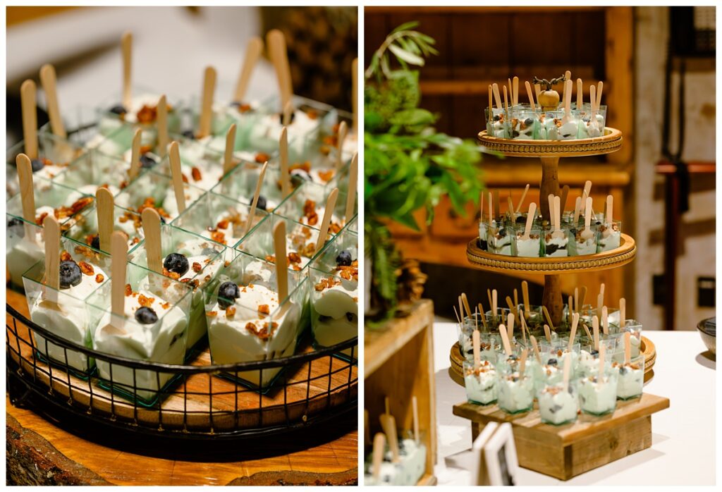 desserts at barn on the pemi wedding
