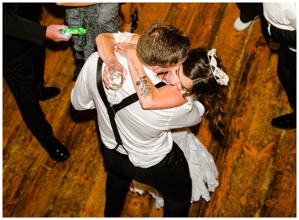 bride and groom dancing at barn on the pemi wedding
