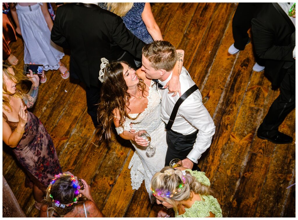 bride and groom dancing at barn on the pemi wedding