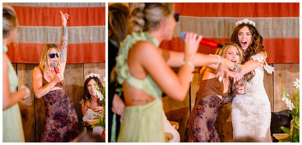 bridesmaids rapping speeches at barn on the pemi wedding