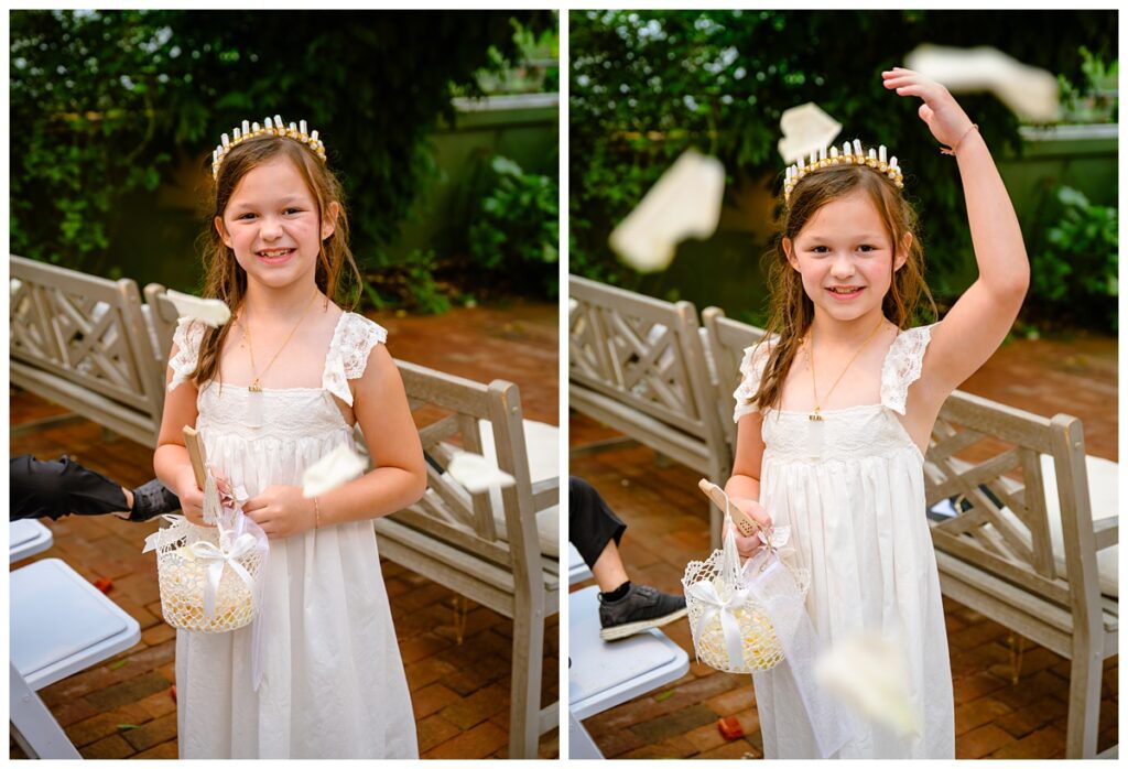 flower girl at barn on the pemi wedding ceremony greenhouse