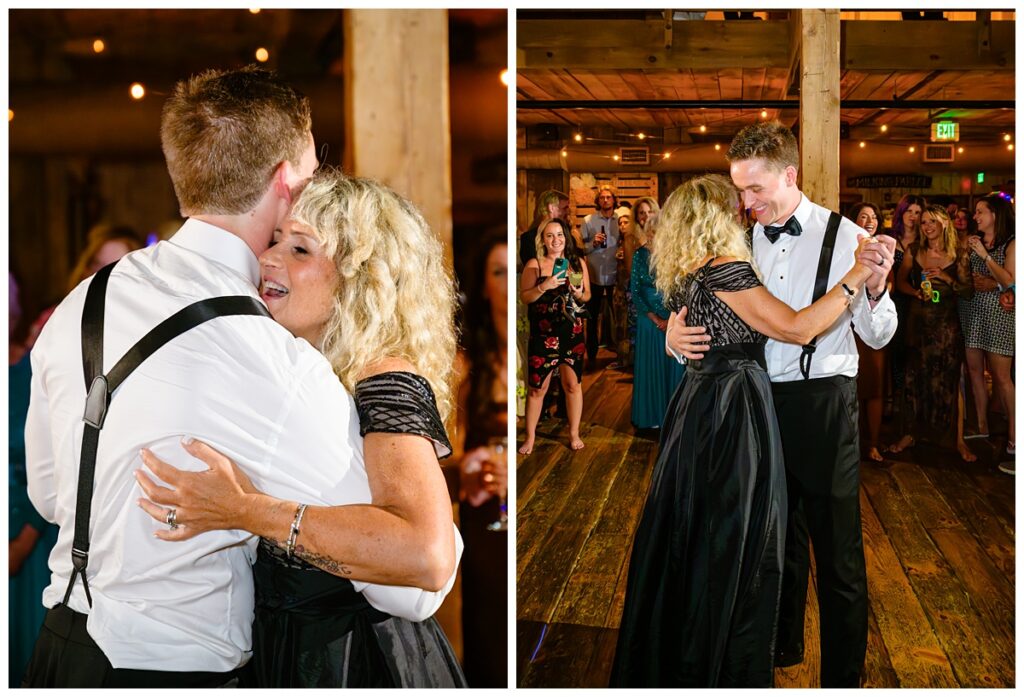 grow dancing with mom at barn on the pemi wedding