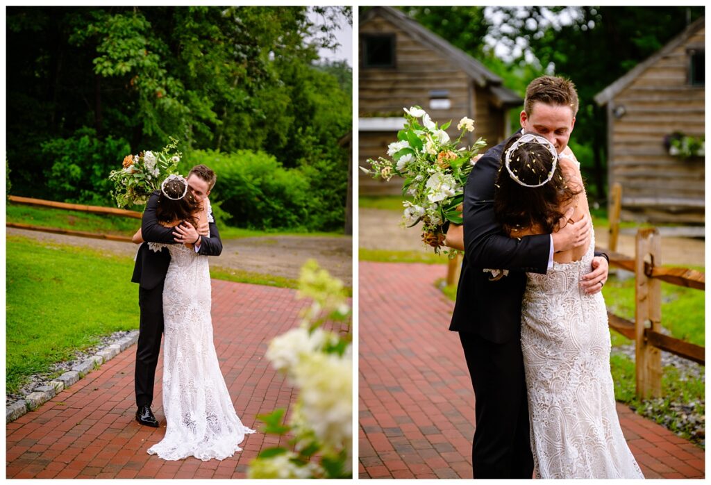 couple sharing a quiet moment after barn on the pemi wedding ceremony greenhouse
