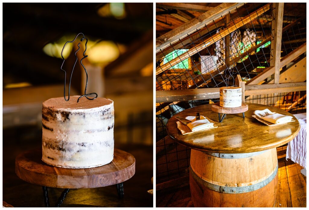 wedding cake at barn on the pemi