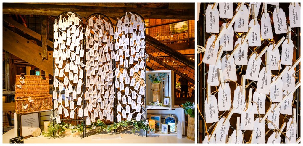 guest seating chart at barn on the pemi wedding