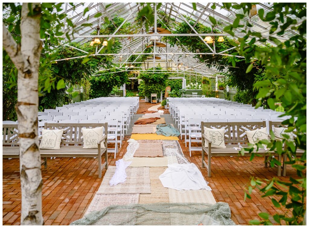 greenhouse ceremony space at barn on the pemi