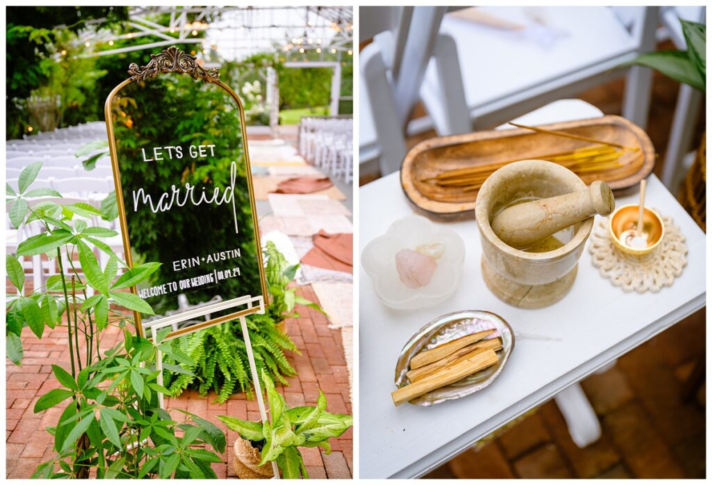 greenhouse ceremony details at barn on the pemi